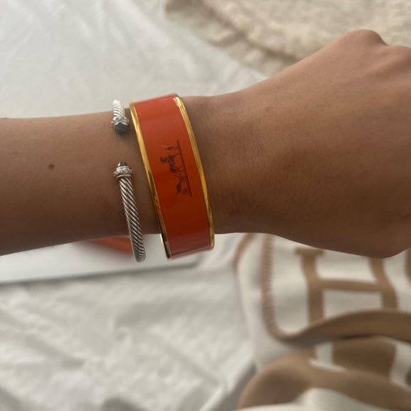 Hermès Caleche Orange Enamel Gold Plated Bangle Bracelet - Picture 11 of 12